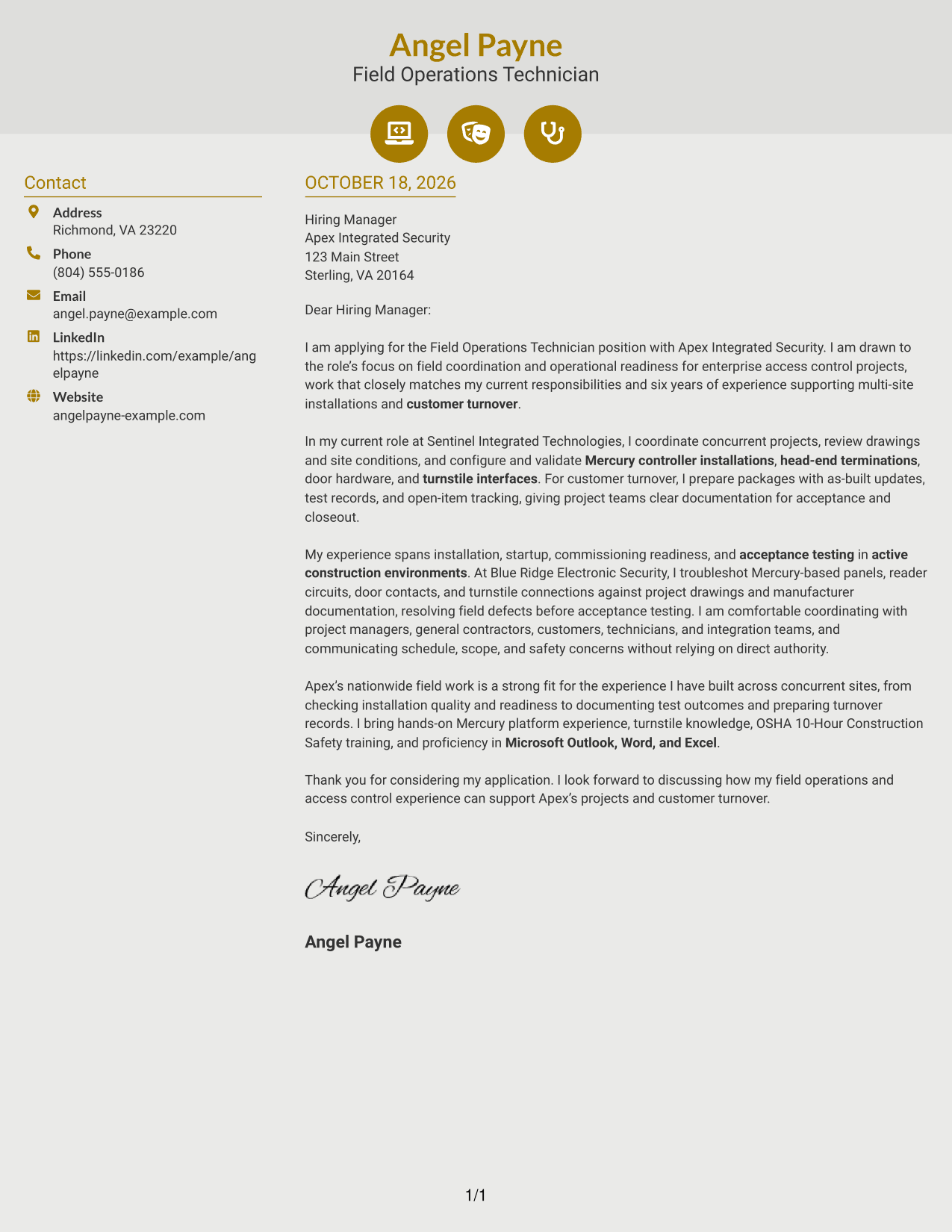 Cover letter example — page 1