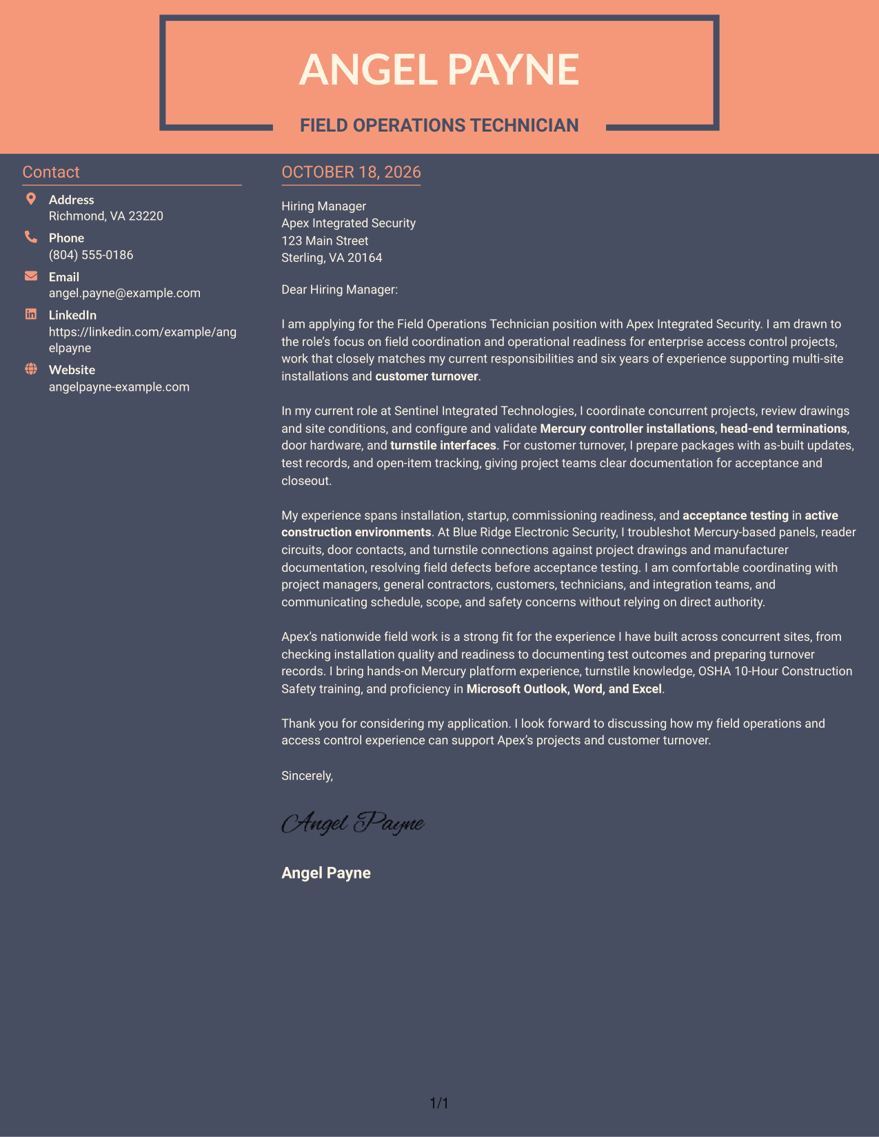 Cover letter example — page 1