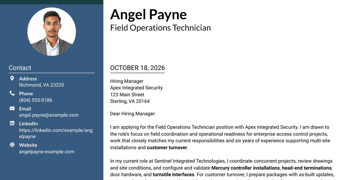 7 Field Operations Technician - Electronic Security Systems Cover Letter Templates with Example