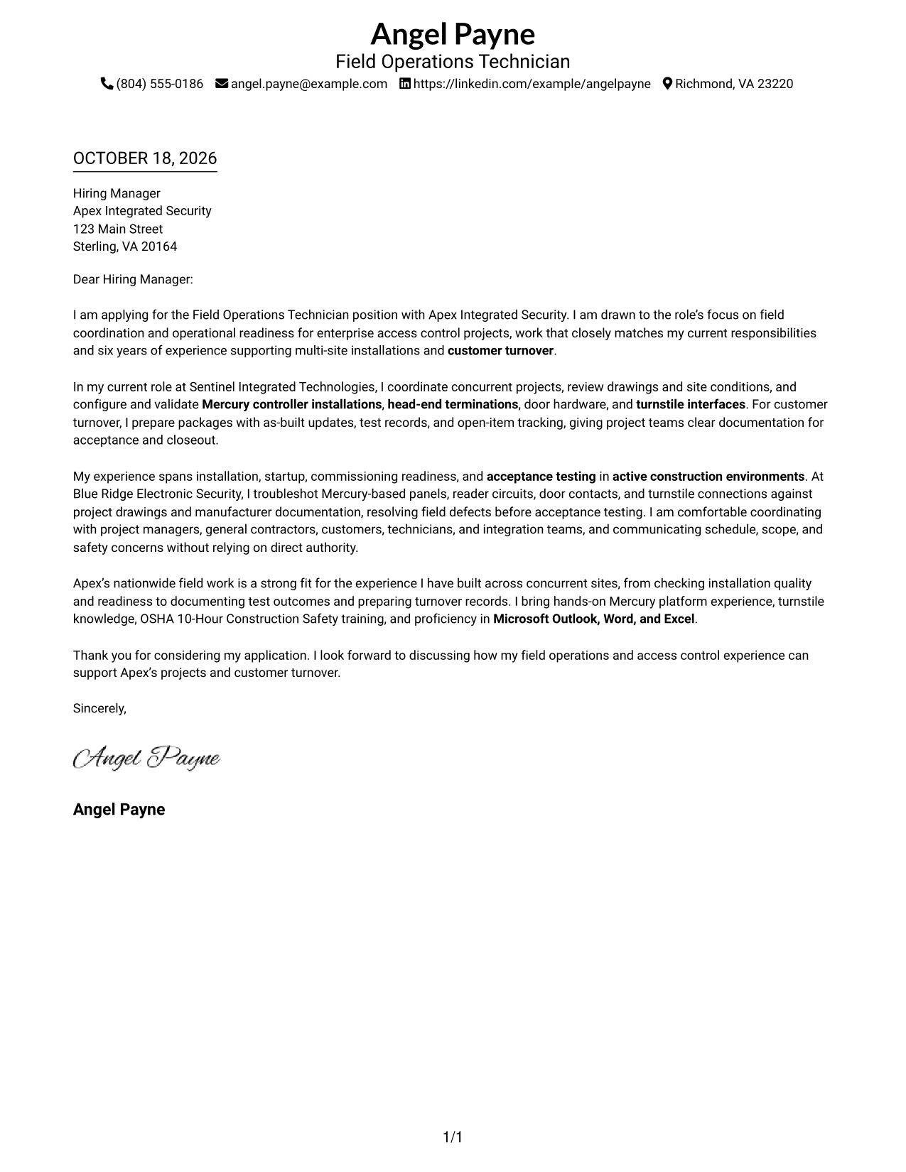 Cover letter example — page 1