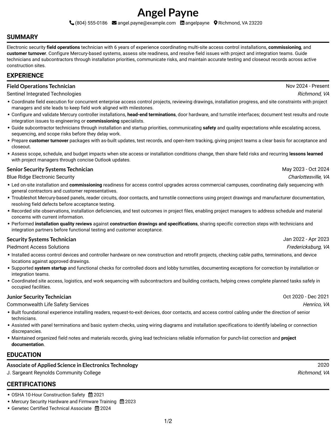 Resume example — page 1