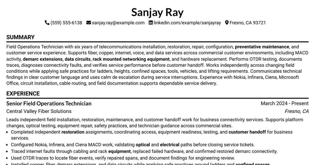 7 Field Operations Technician Resume Templates with Example