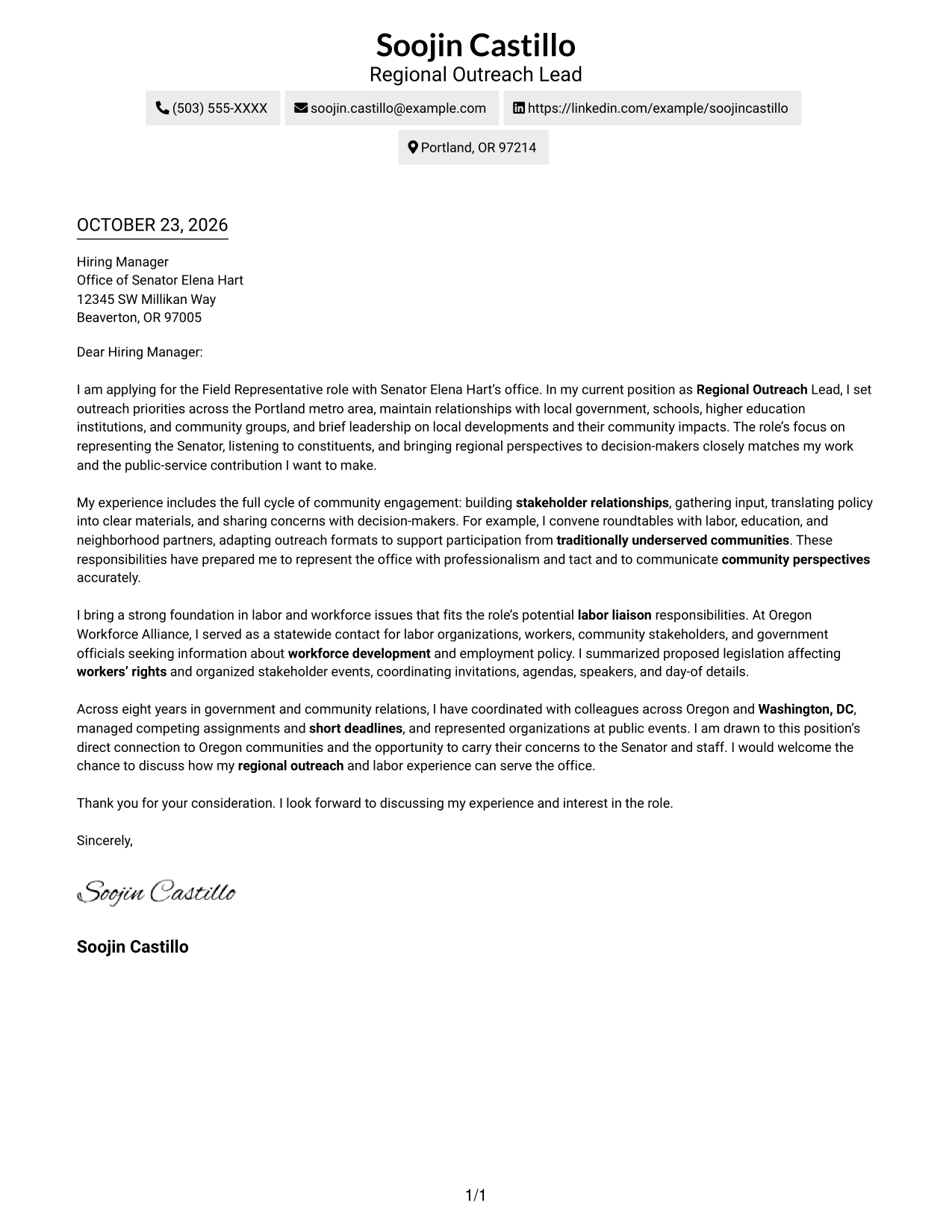 Cover letter example — page 1