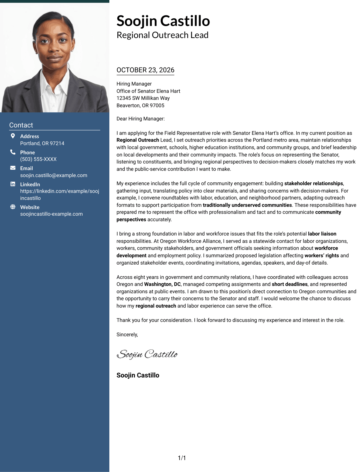 Cover letter example — page 1