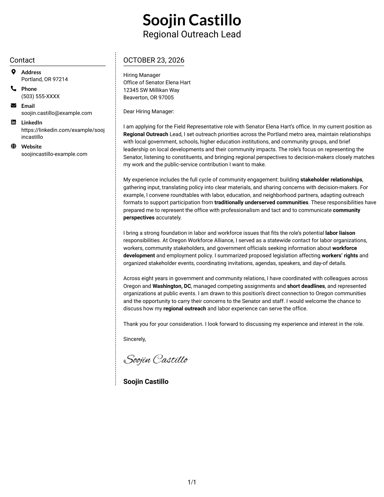 Cover letter example — page 1