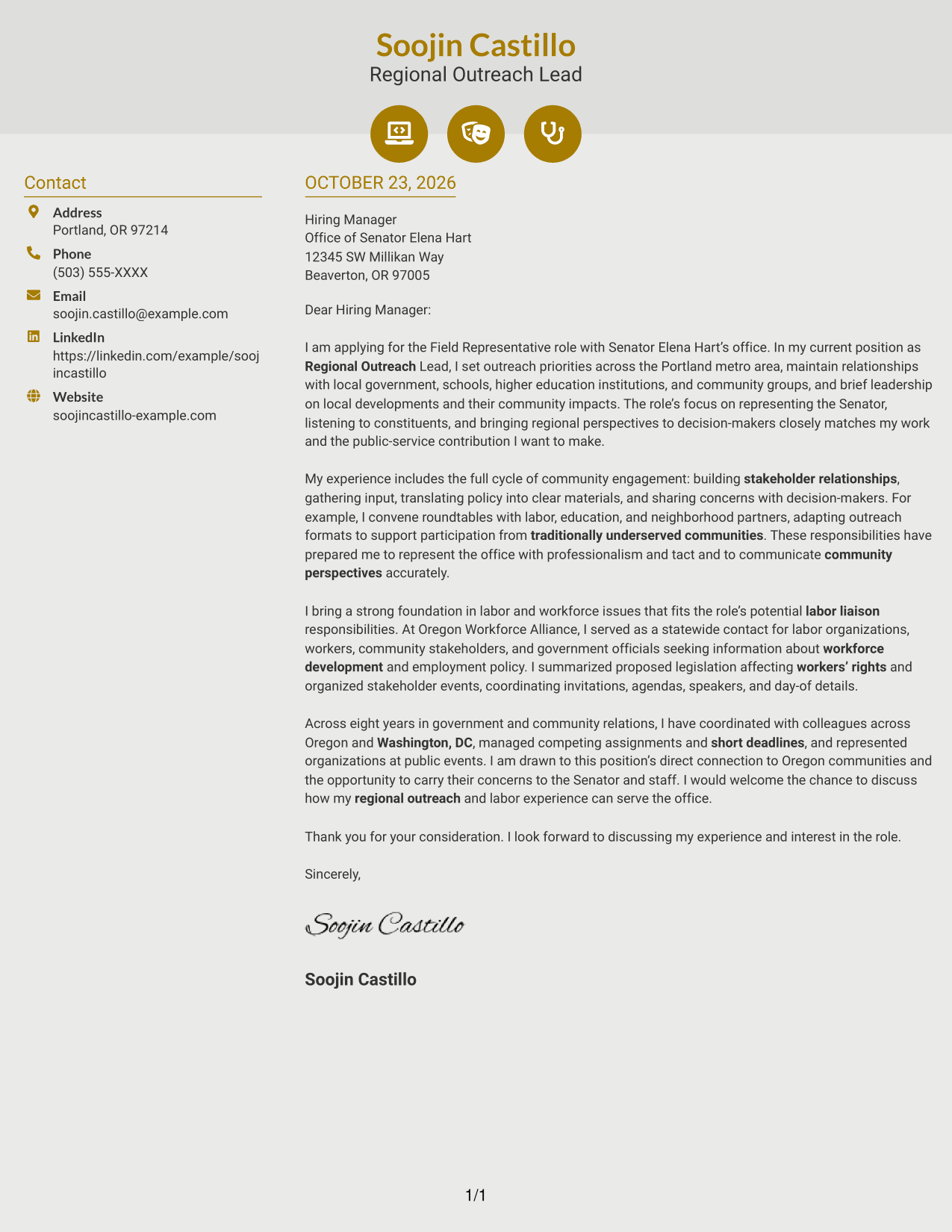 Cover letter example — page 1