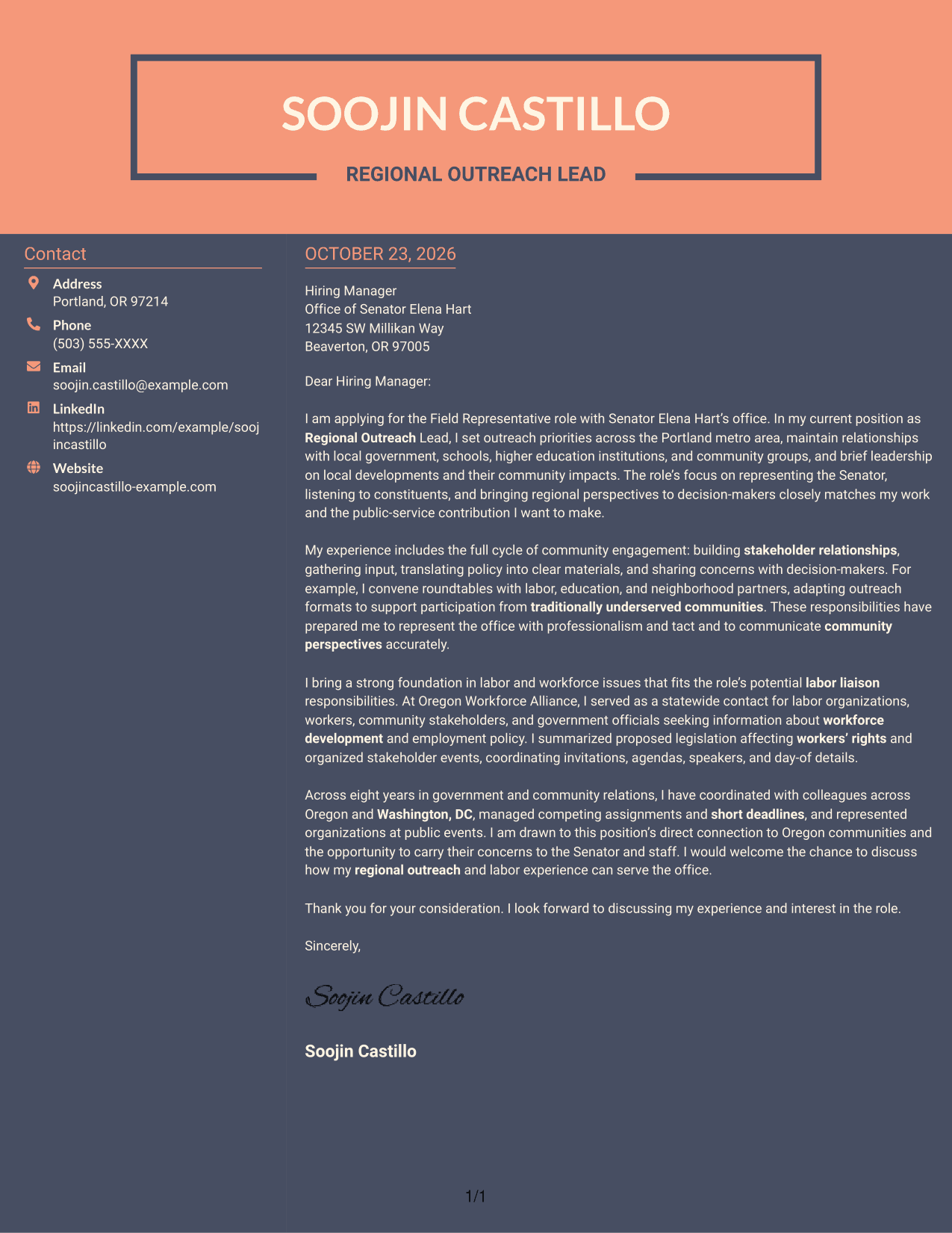 Cover letter example — page 1