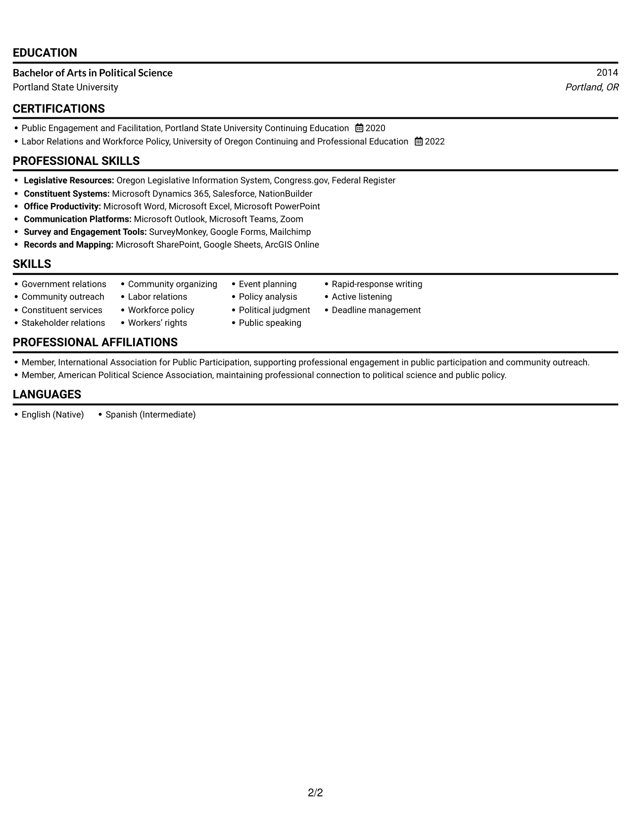 Resume example — page 2