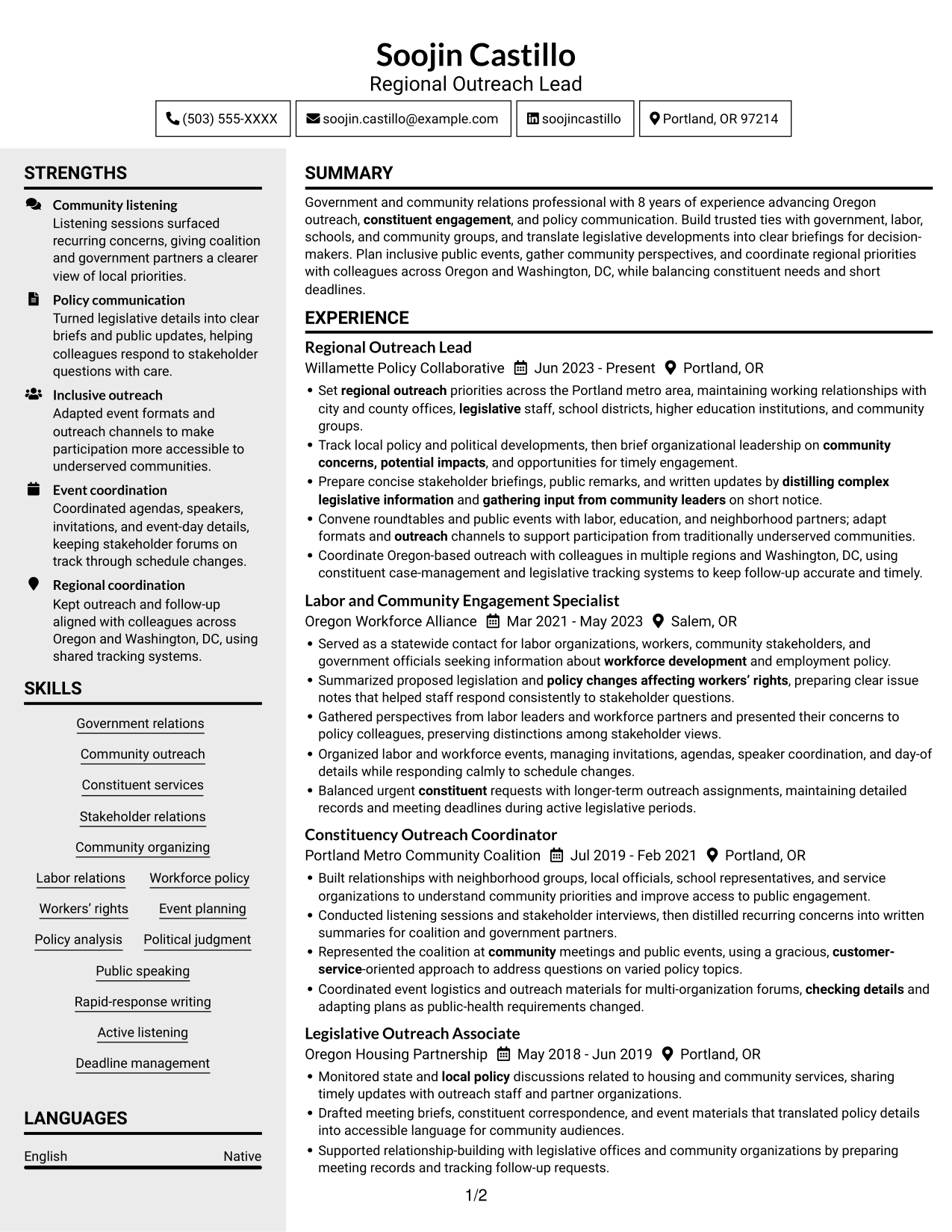 Resume example — page 1