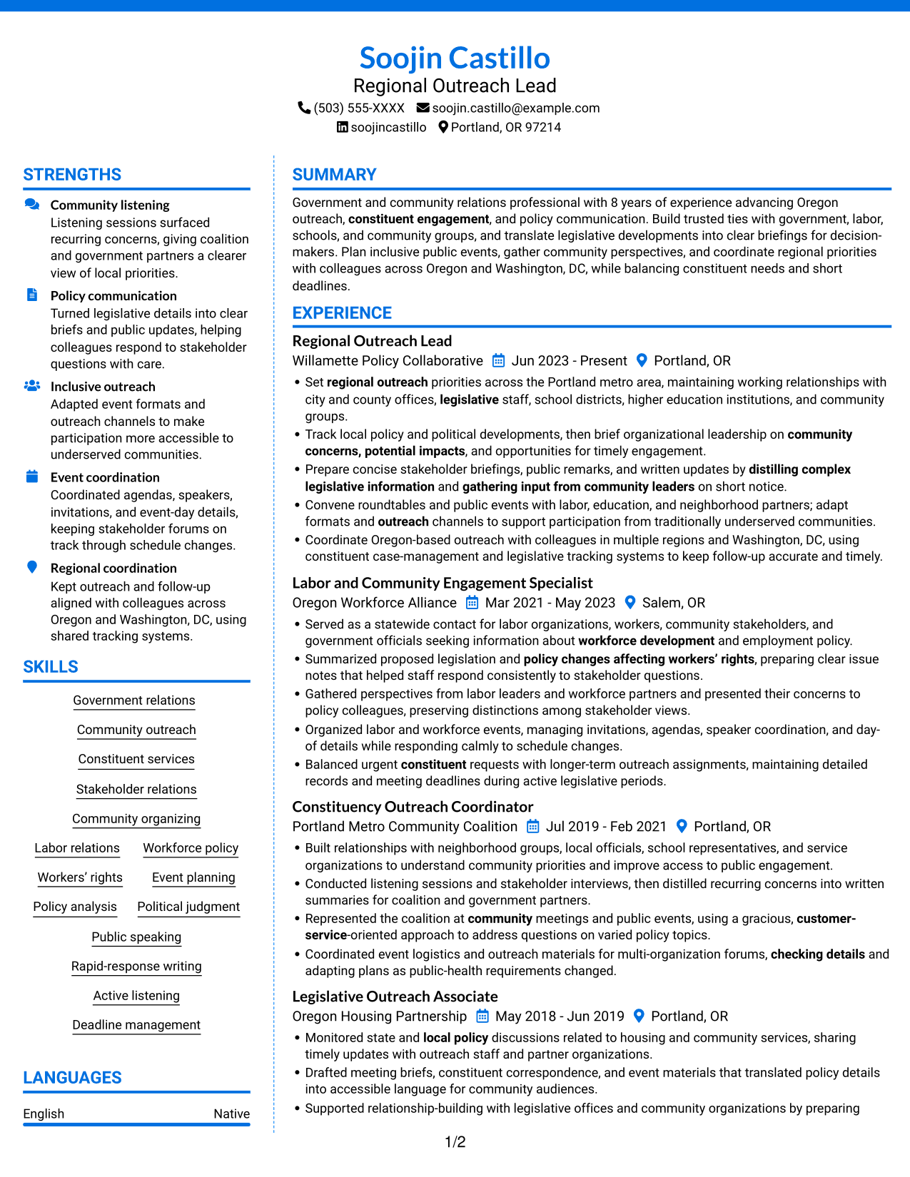 Resume example — page 1