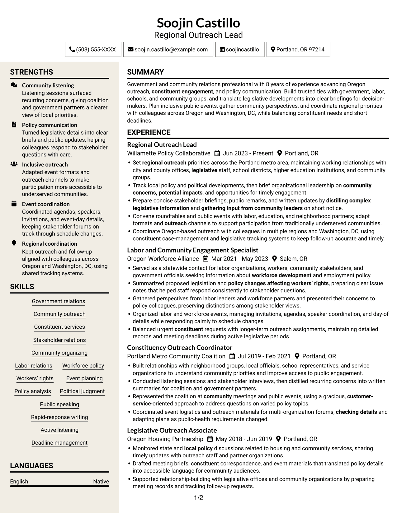Resume example — page 1