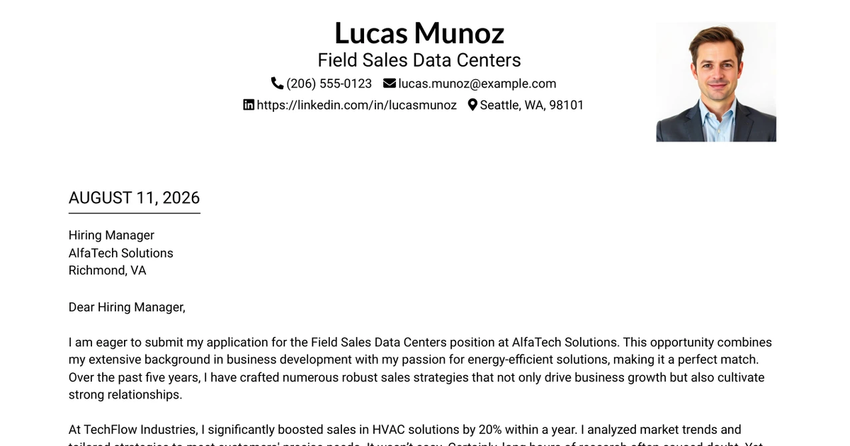 30+ Field Sales Data Centers Cover Letter Templates with Example 2026