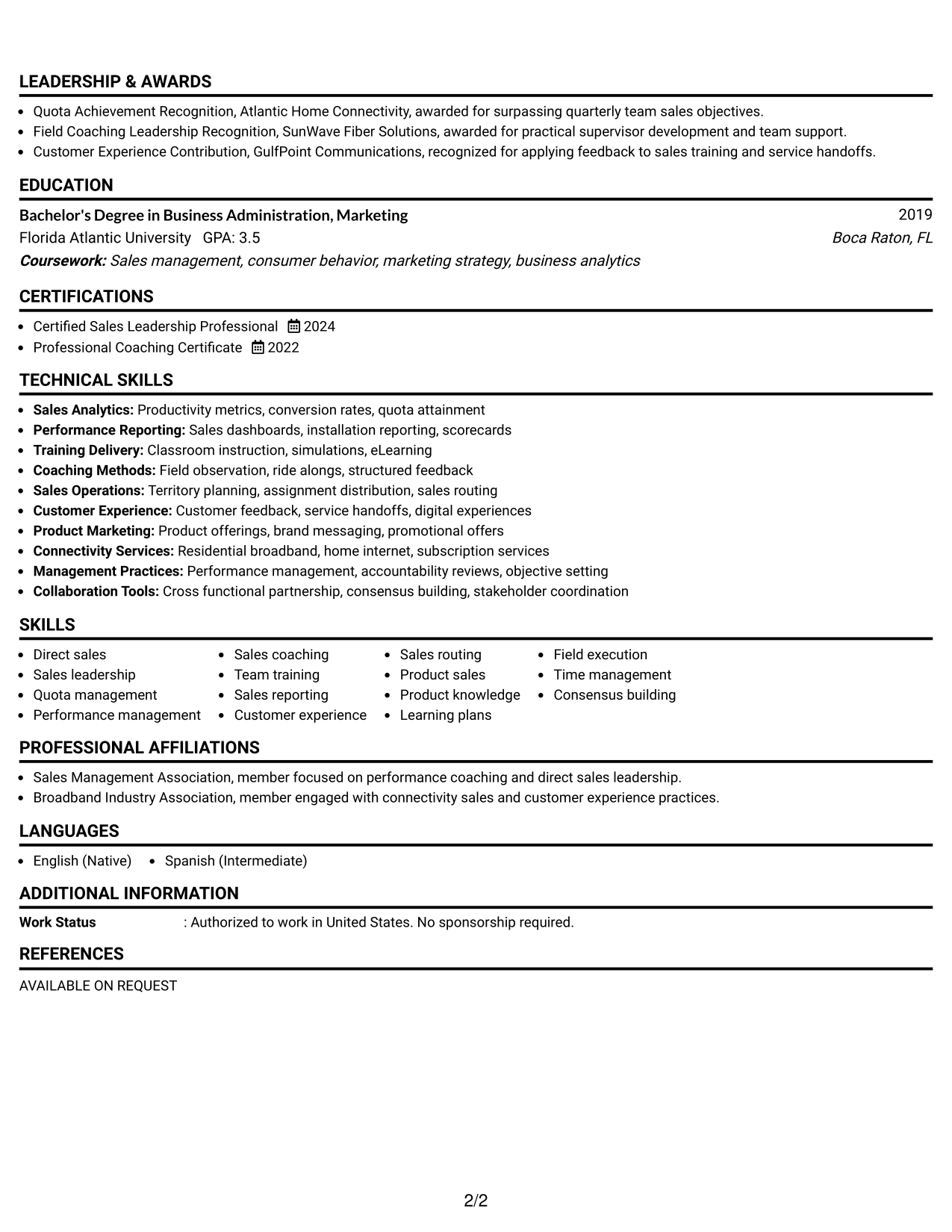 Resume Example Page 2