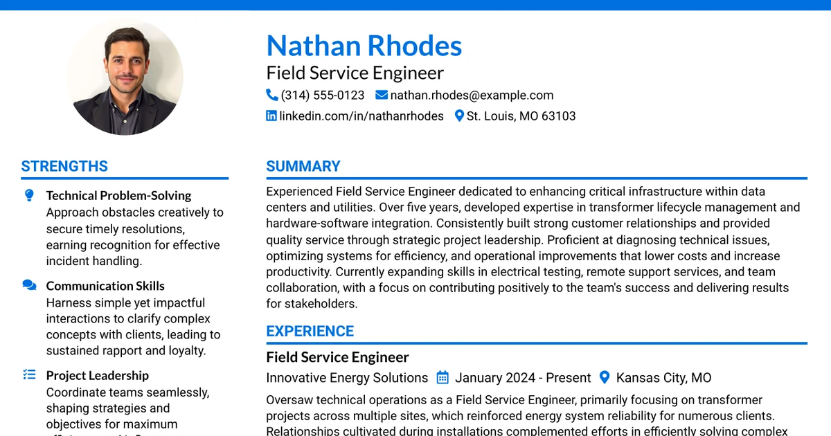 33 Field Service Engineer - Data Center Resume Templates with Example 2026 (ATS-Optimized)