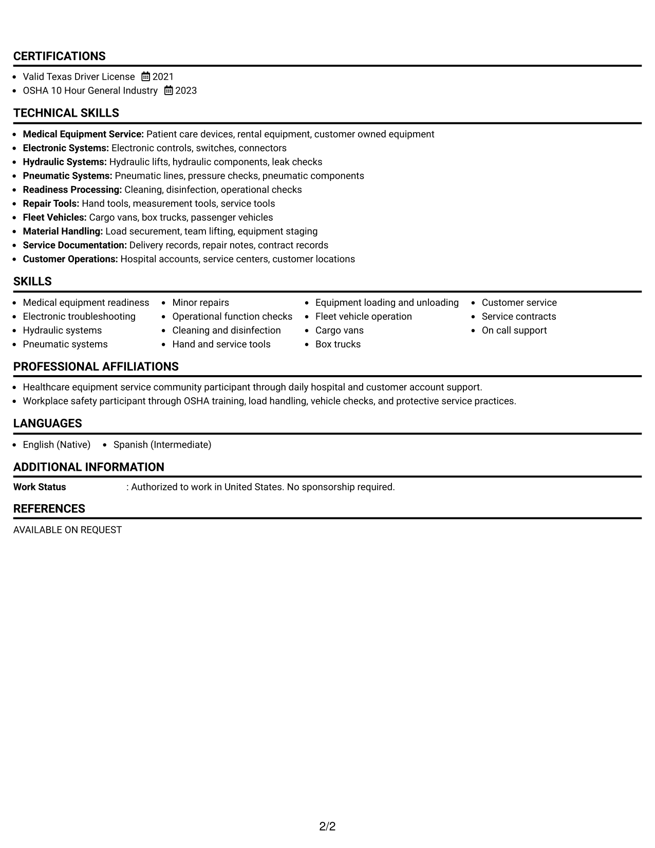 Resume Example Page 2