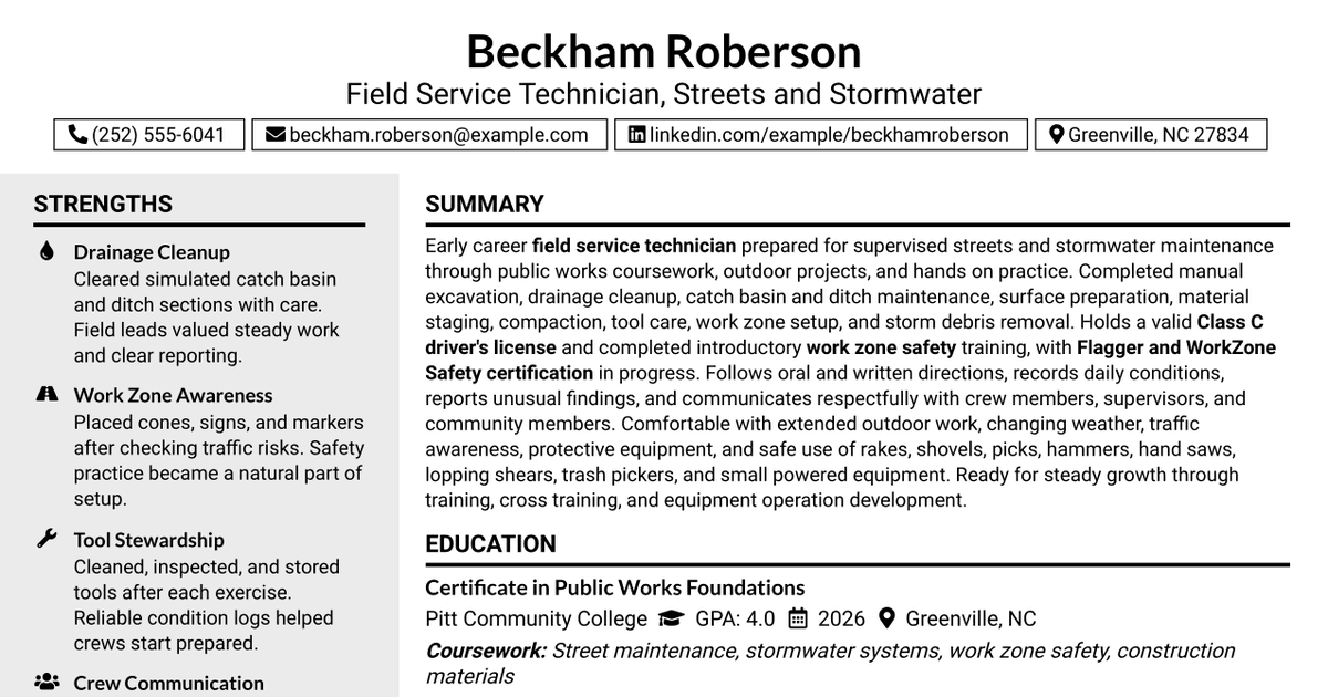 7 Field Service Technician - Streets/ Stormwater Resume Templates with Example