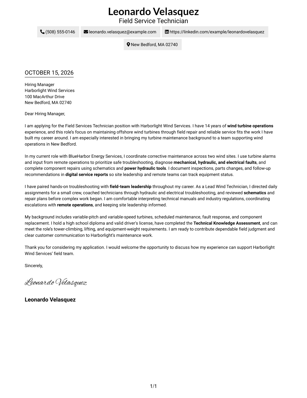 Cover letter example — page 1