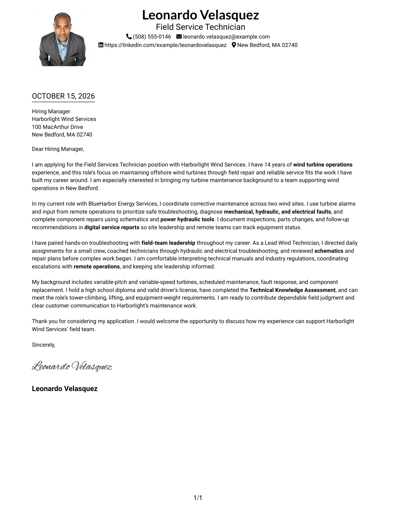 Cover letter example — page 1