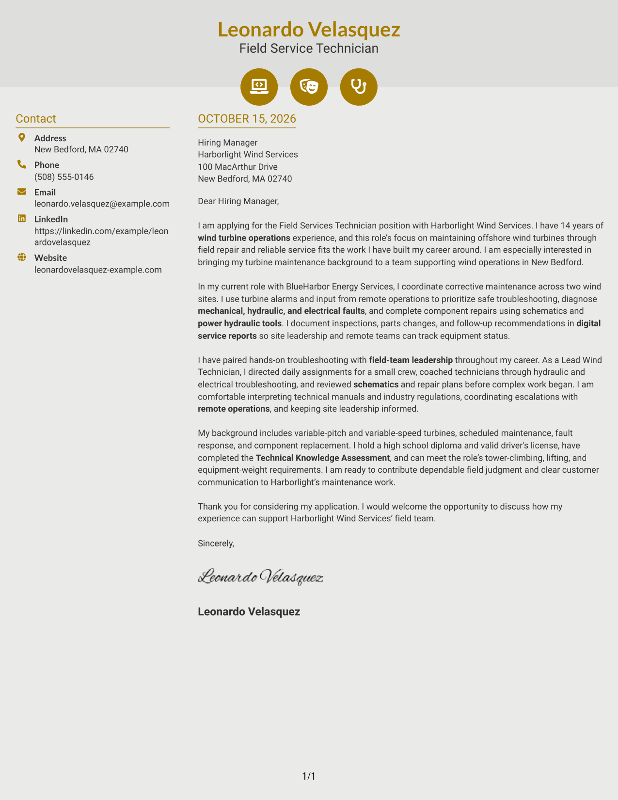 Cover letter example — page 1