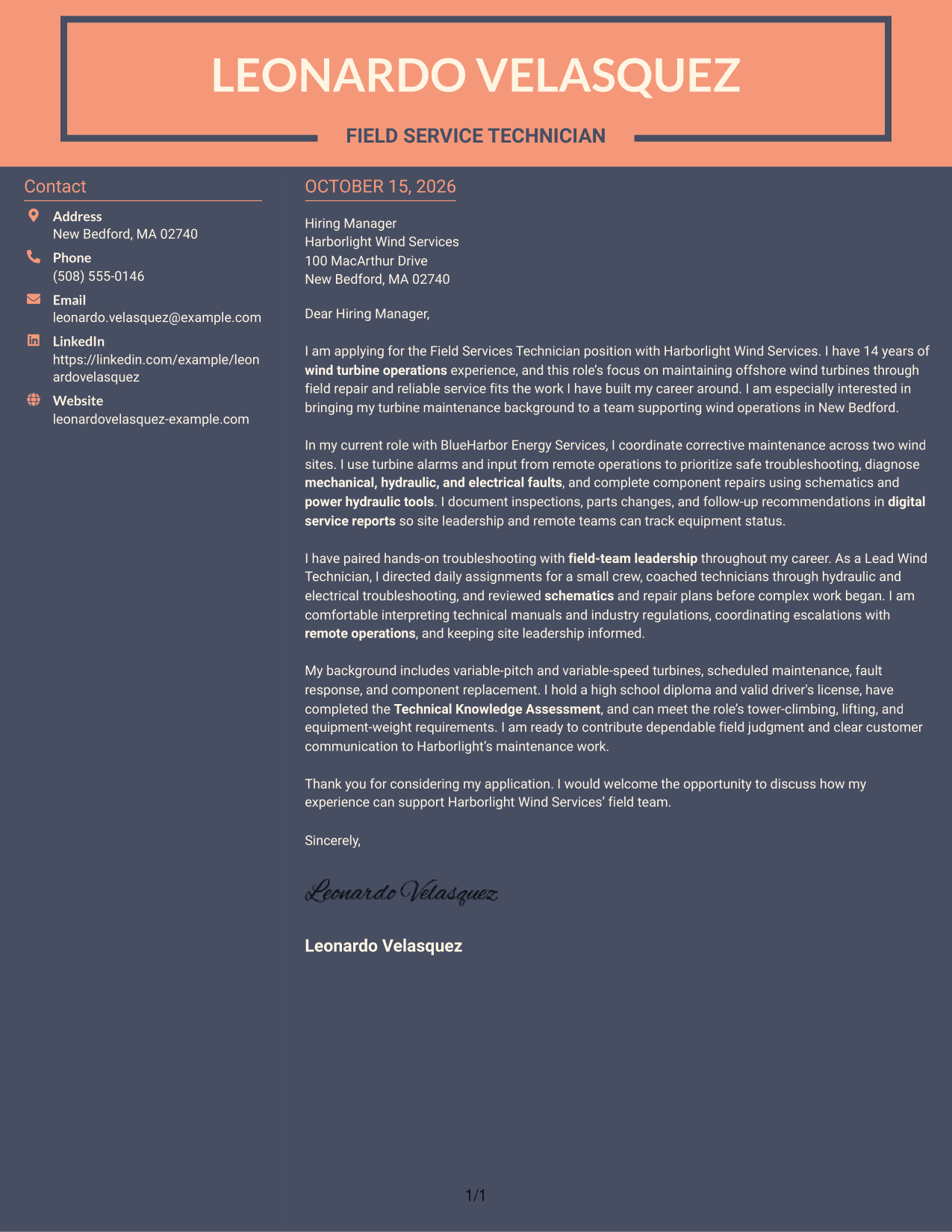 Cover letter example — page 1