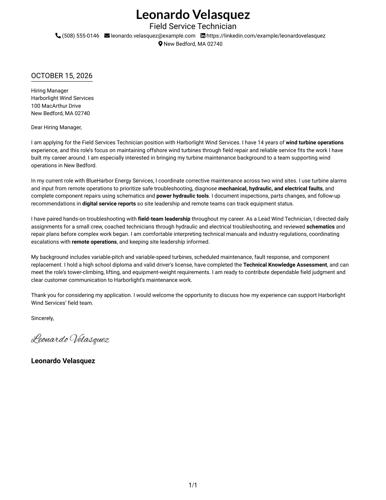 Cover letter example — page 1
