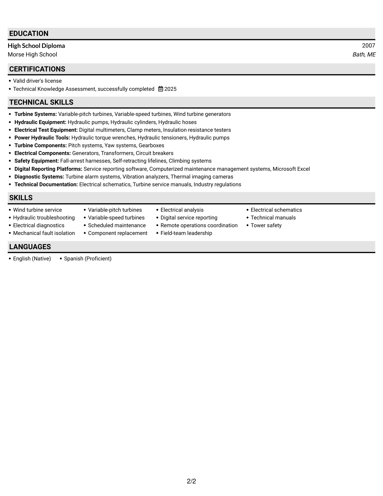 Resume example — page 2
