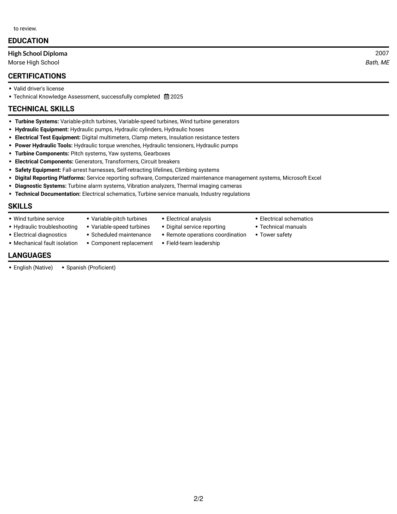 Resume example — page 2