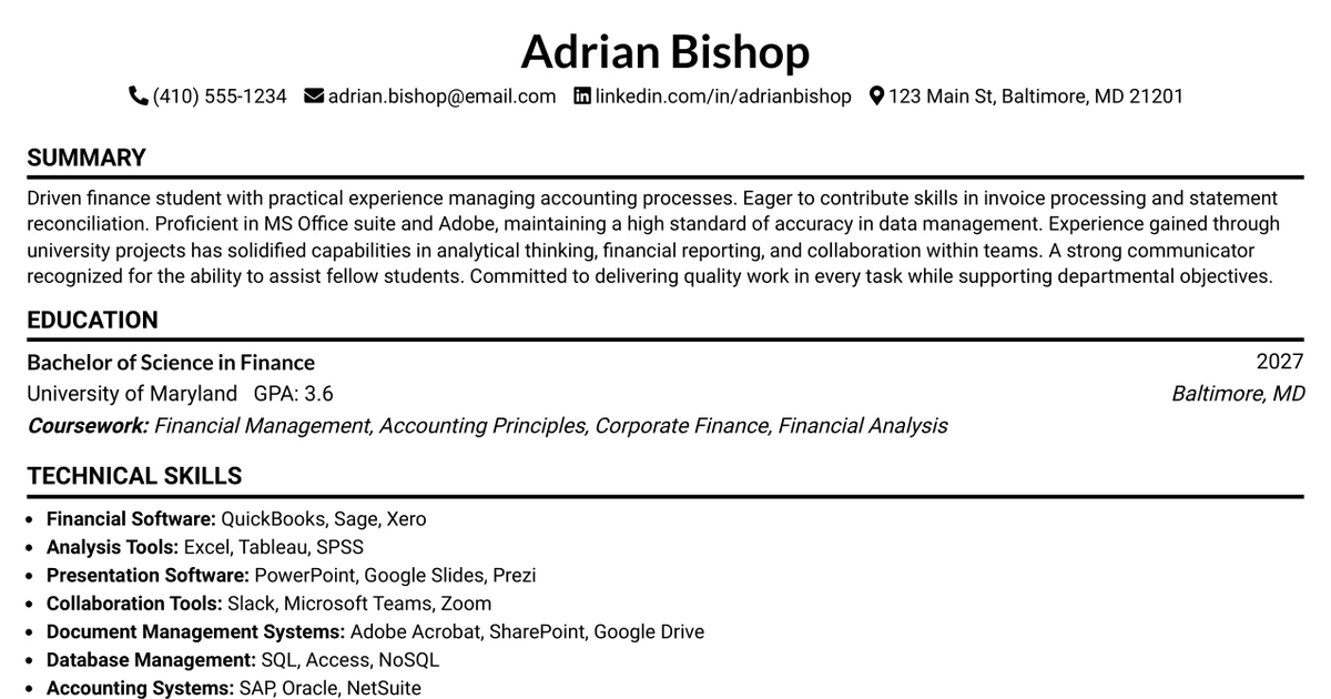 33 Finance & Accounting Intern Resume Templates with Example 2026 (ATS-Optimized)