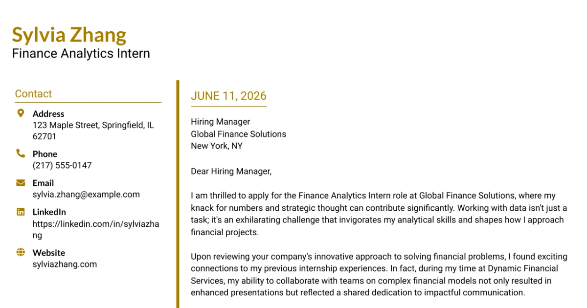 30+ Finance Analytics Intern Cover Letter Templates with Example 2026