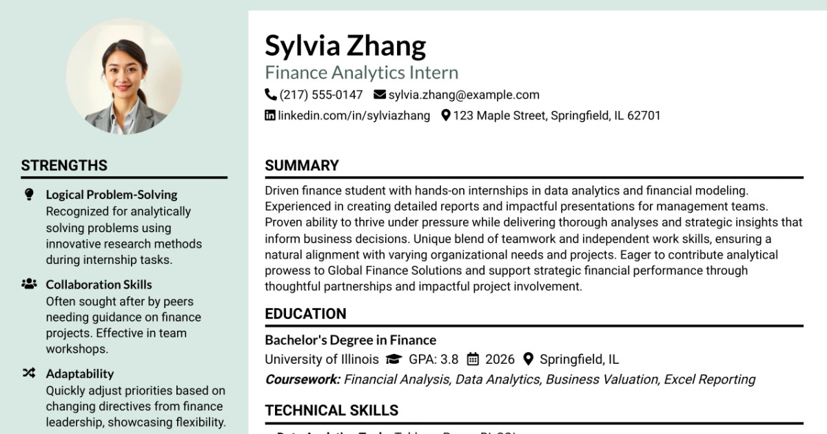 33 Finance Analytics Intern Resume Templates with Example 2026 (ATS-Optimized)