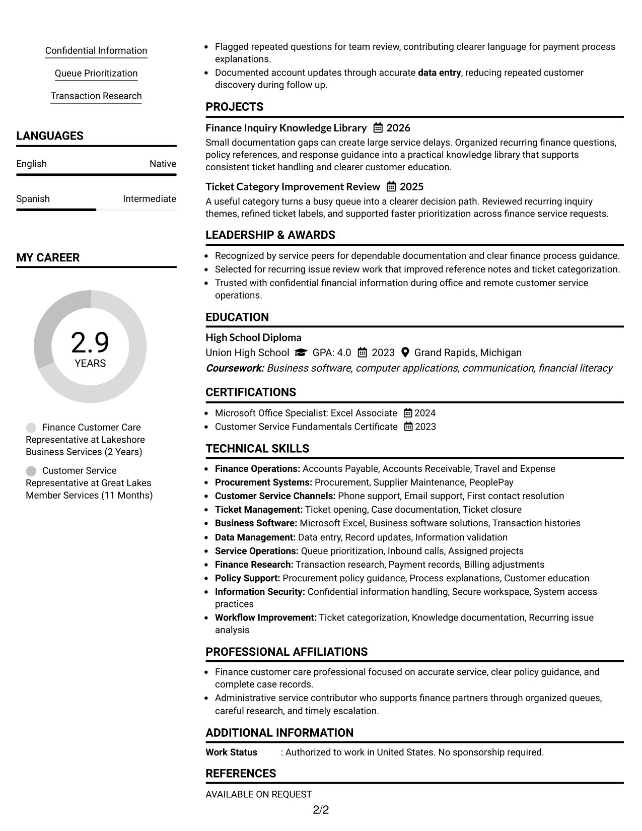 Resume Example Page 2