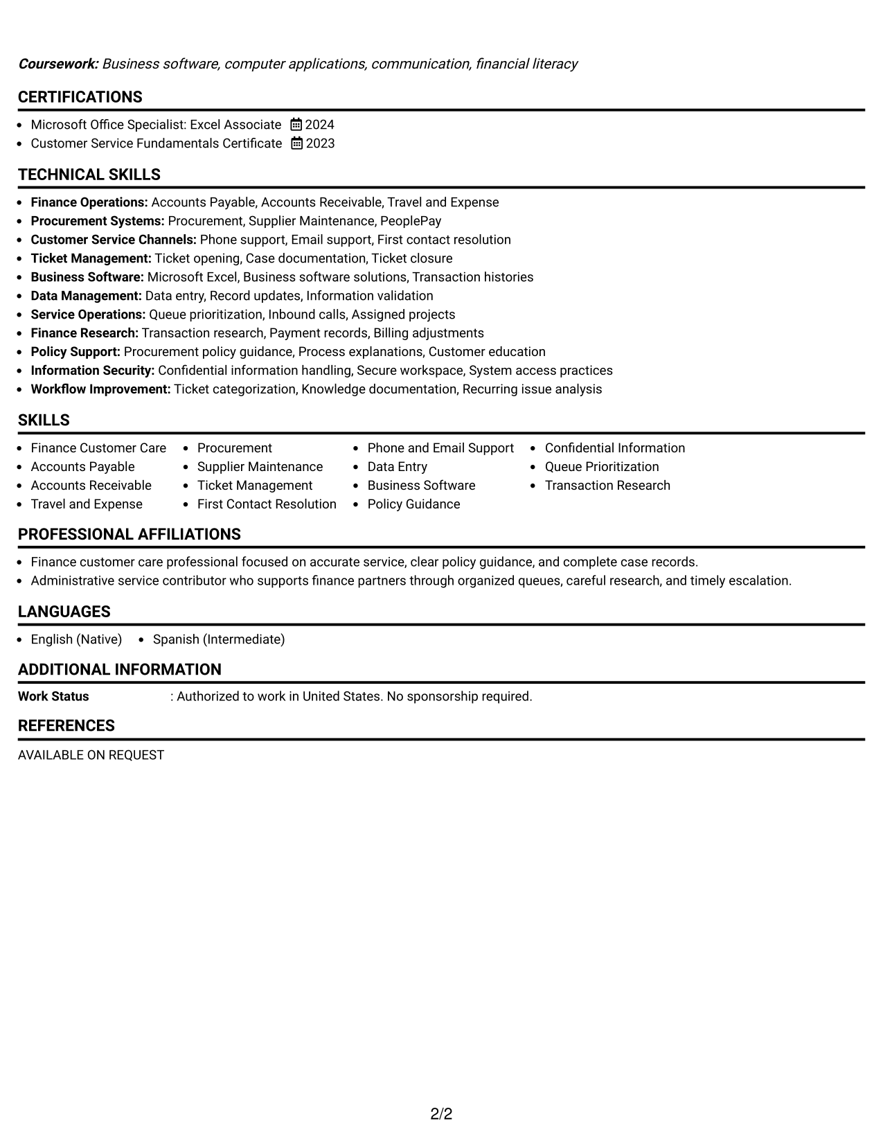 Resume Example Page 2
