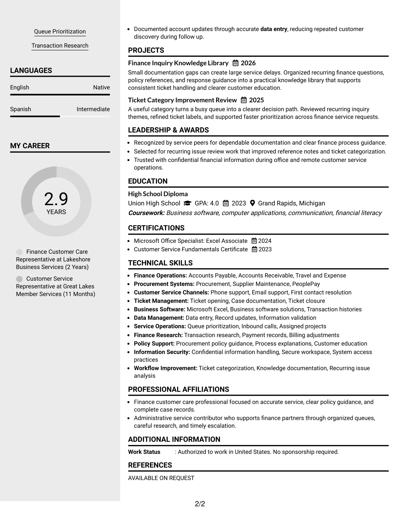 Resume Example Page 2