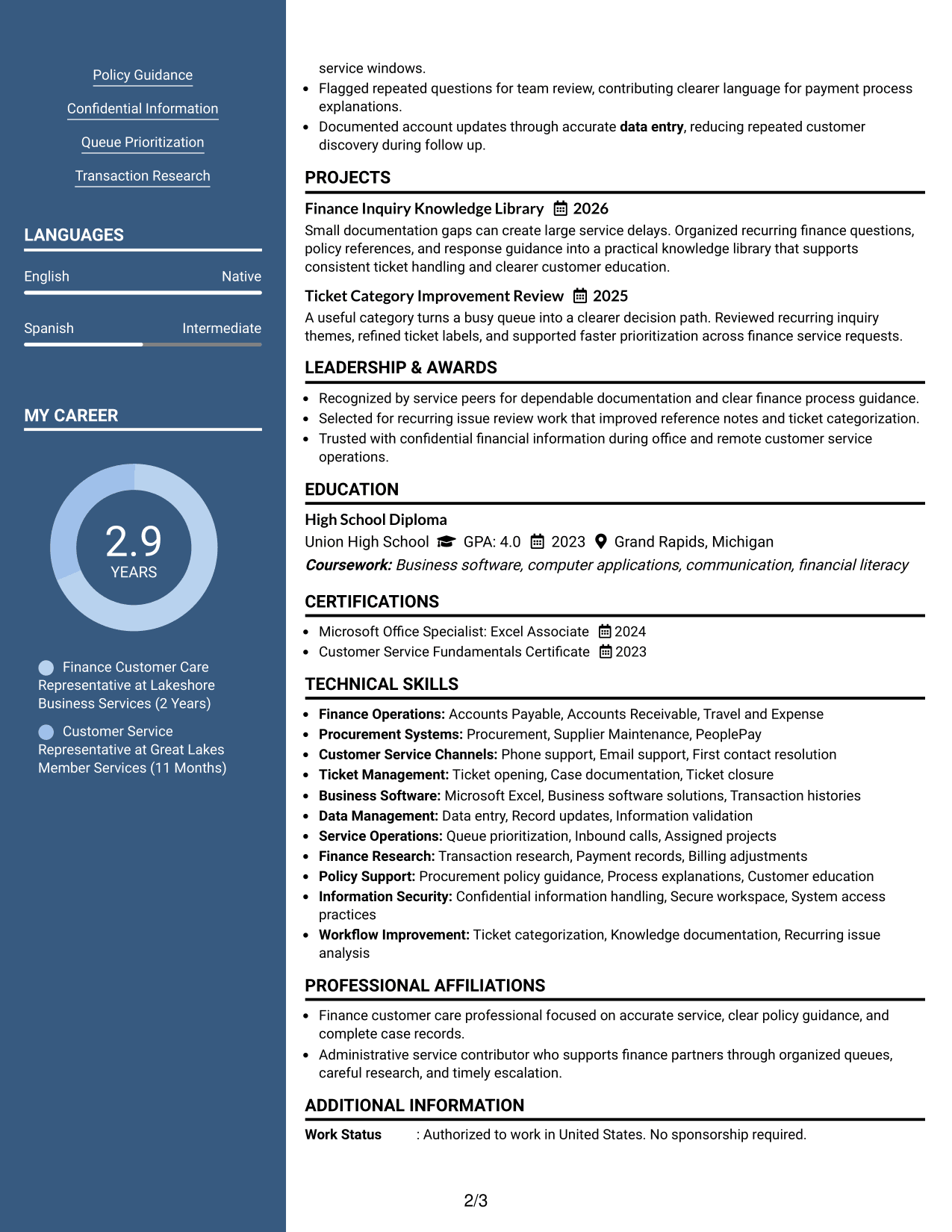 Resume Example Page 2