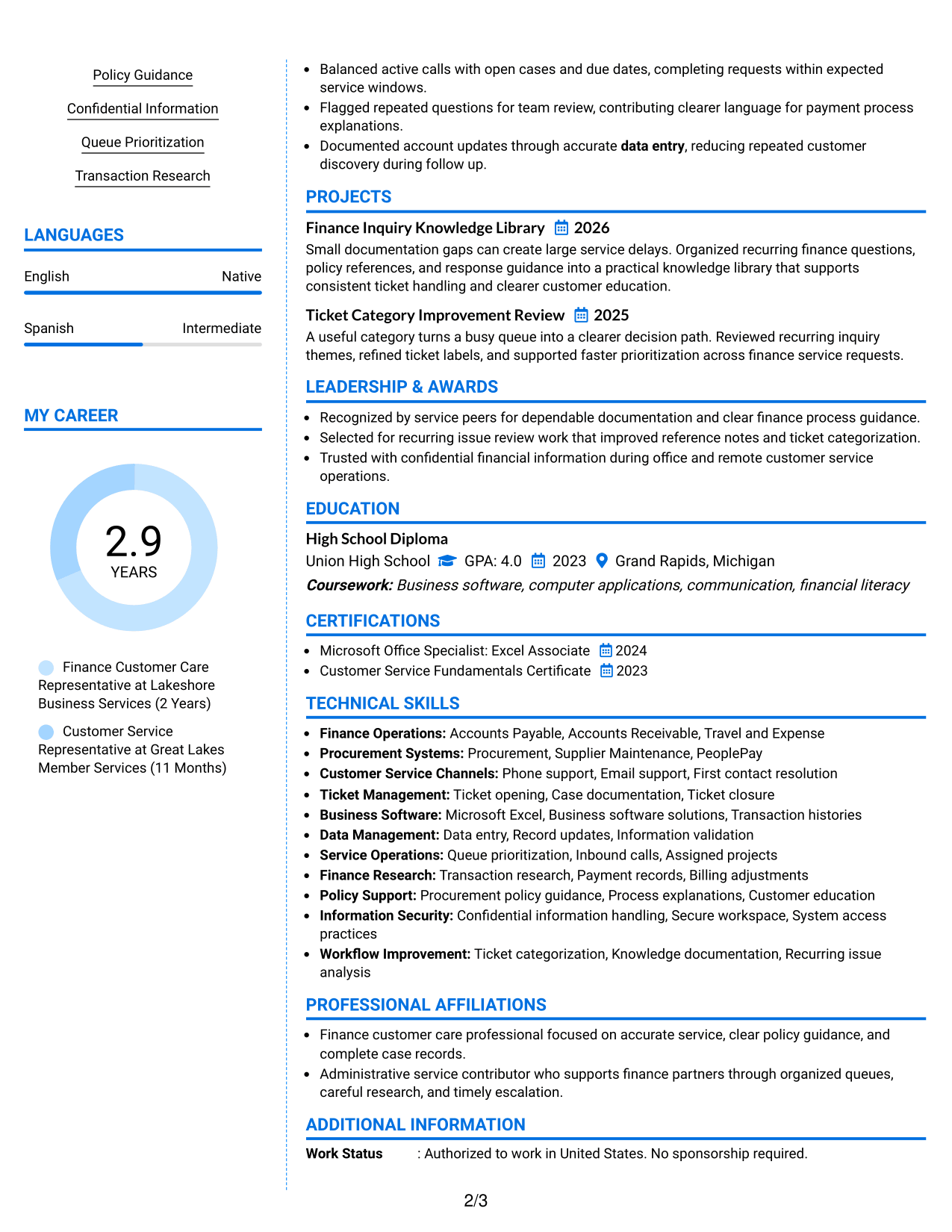 Resume Example Page 2