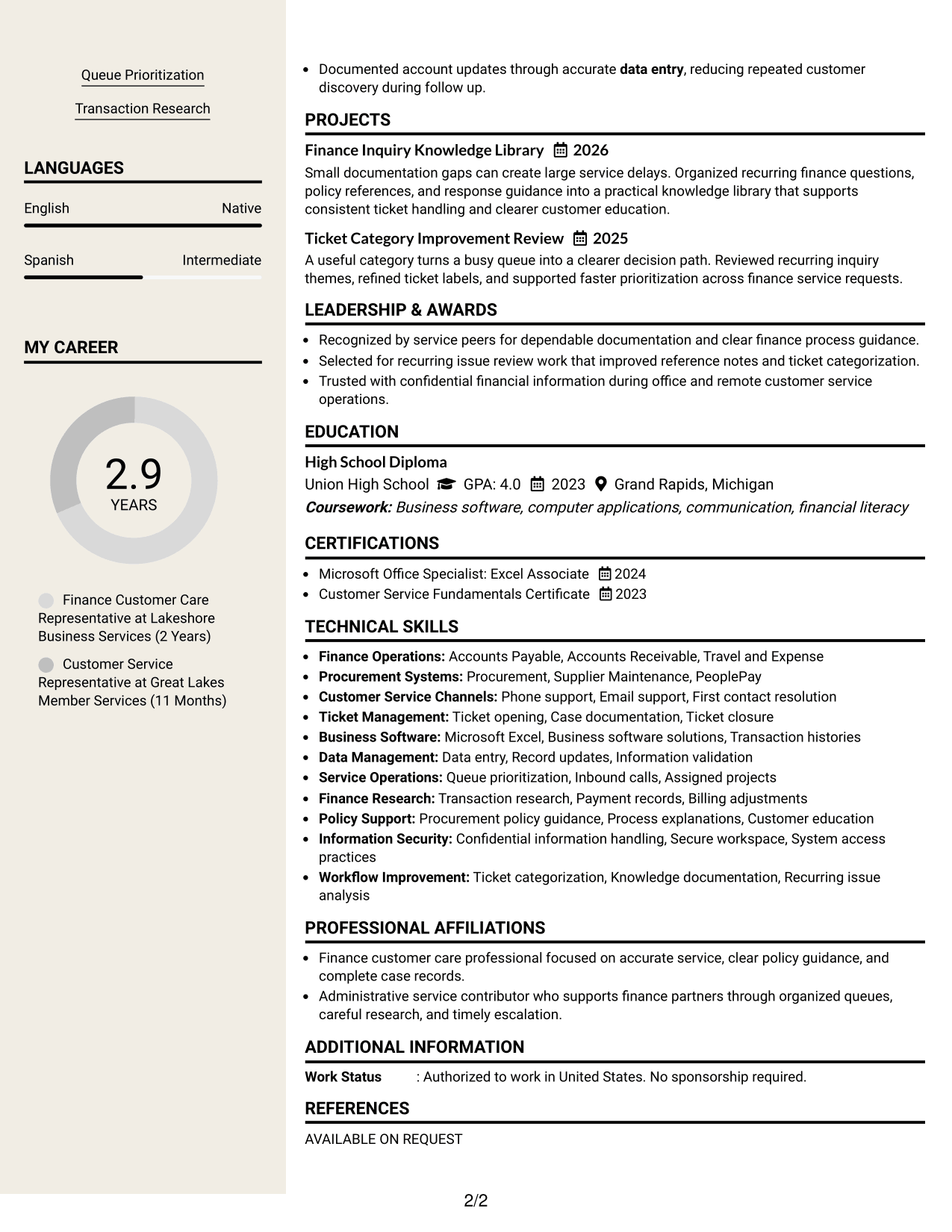 Resume Example Page 2