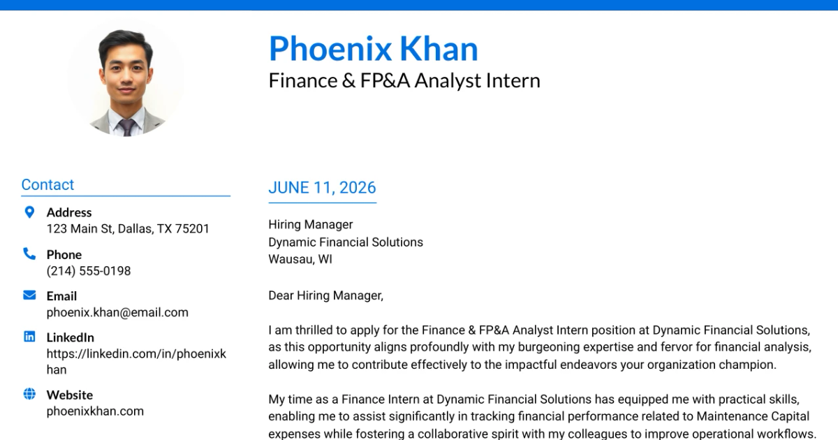 30+ Finance & FP&A Analyst Intern Cover Letter Templates with Example 2026