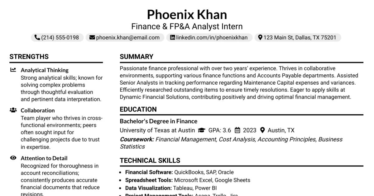 33 Finance & FP&A Analyst Intern Resume Templates with Example 2026 (ATS-Optimized)