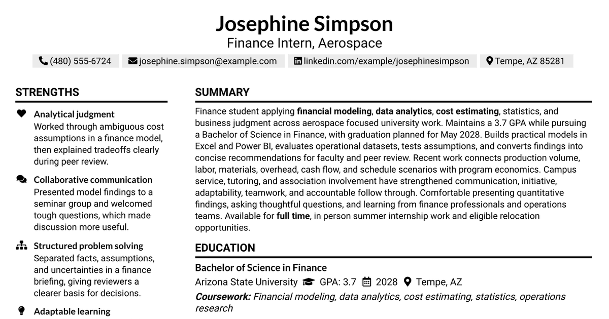 7 Finance Intern - Aerospace Resume Templates with Example