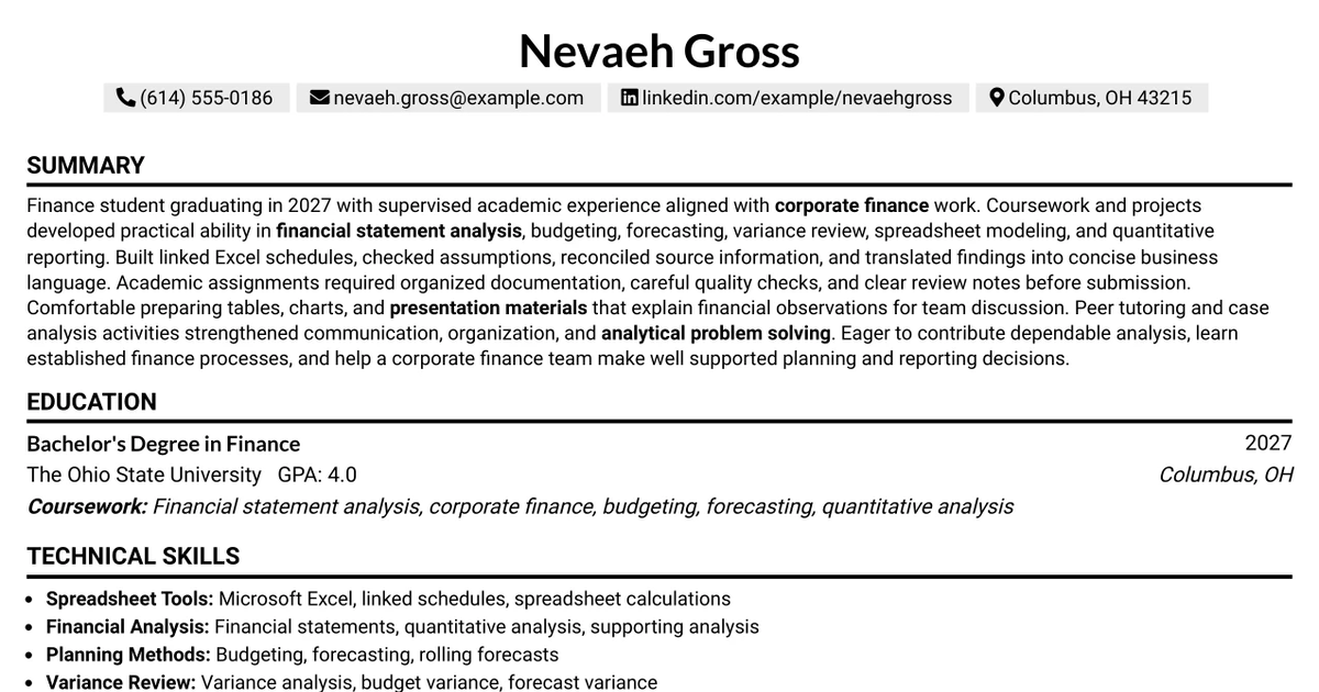 33 Finance Intern - Corporate Finance Resume Templates with Example 2026 (ATS-Optimized)
