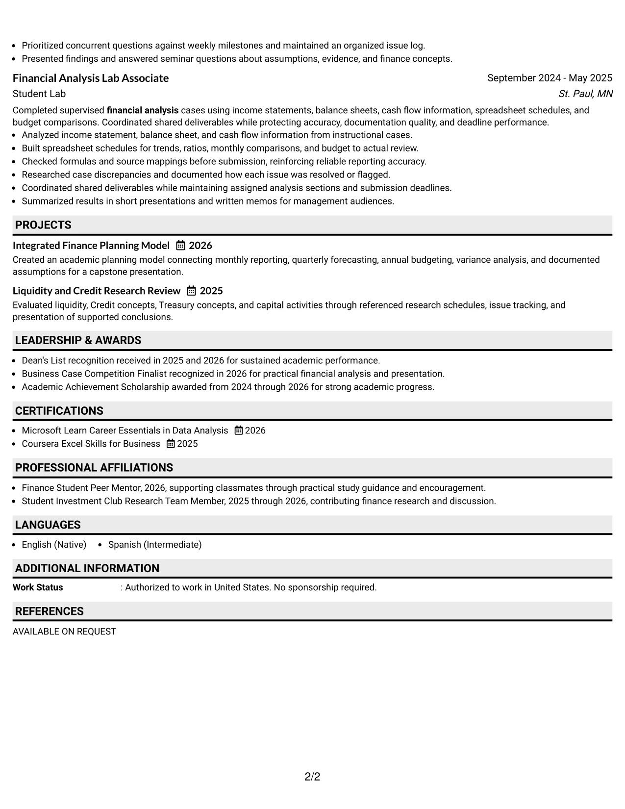 Resume Example Page 2
