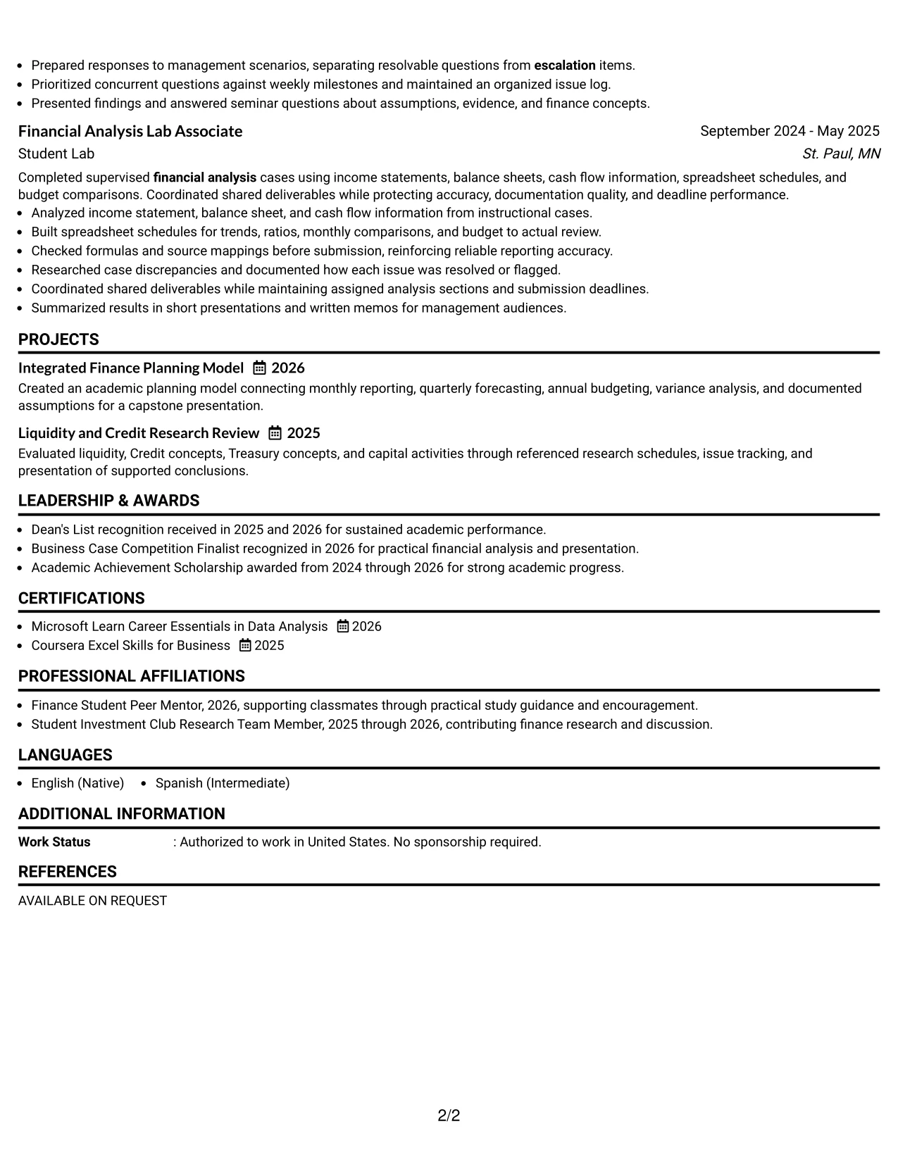 Resume Example Page 2