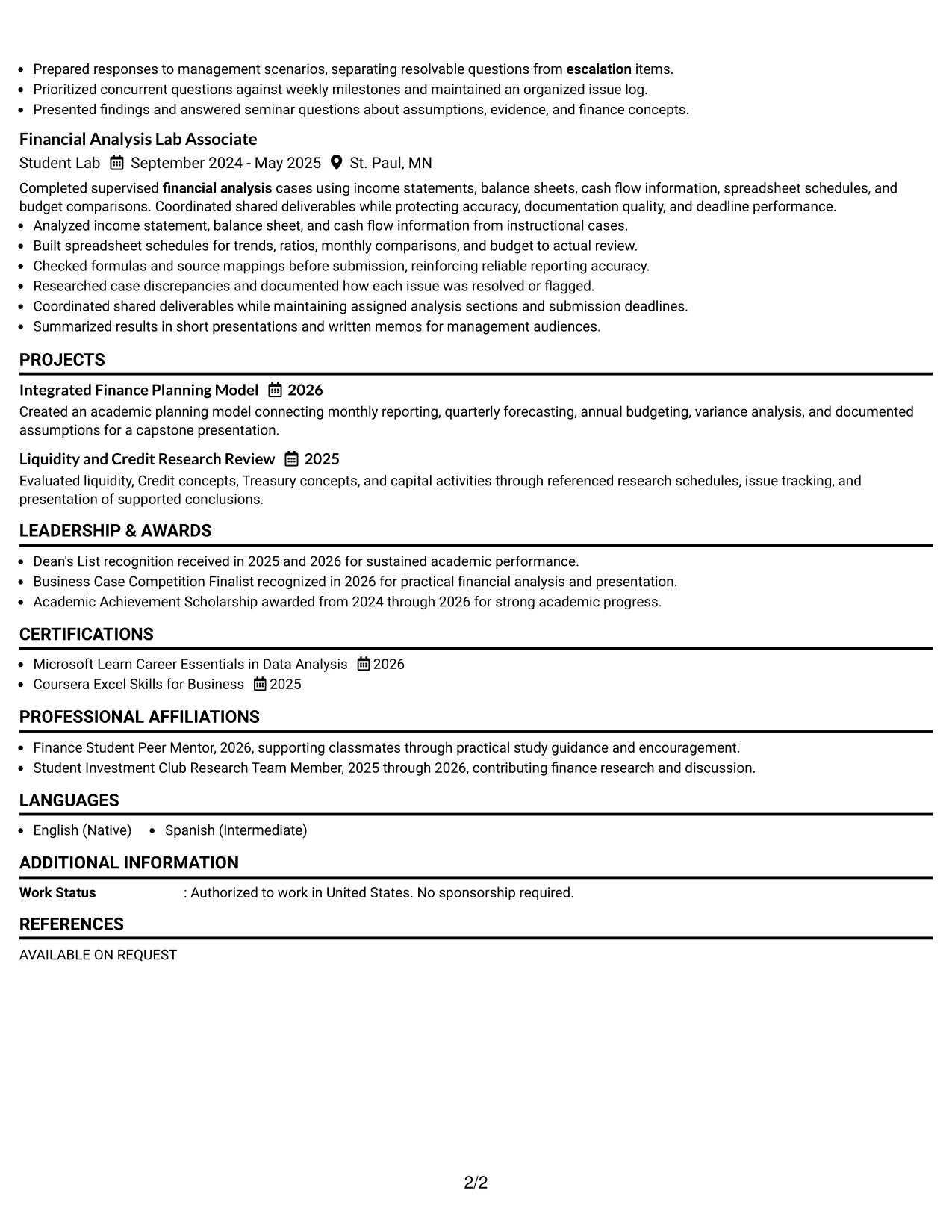Resume Example Page 2