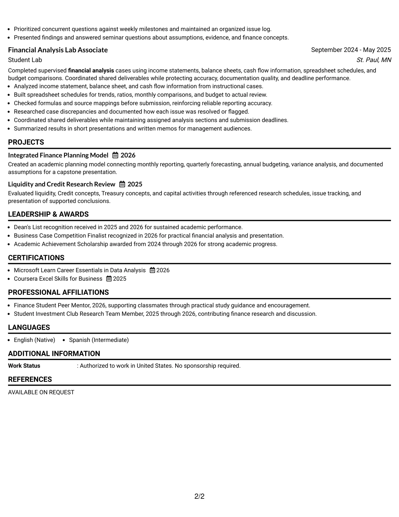 Resume Example Page 2