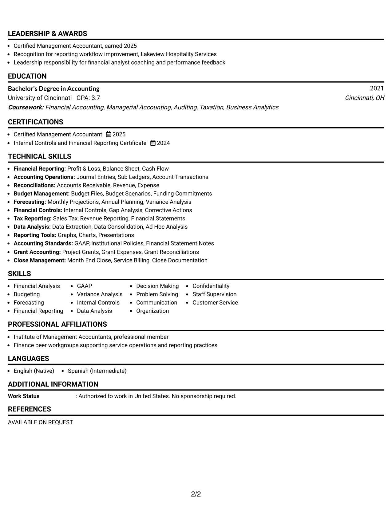 Resume Example Page 2