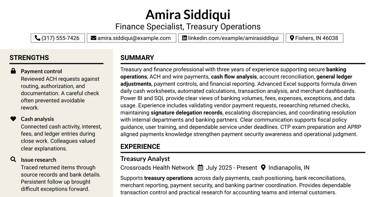 7 Finance Specialist - Treasury Operations Resume Templates with Example