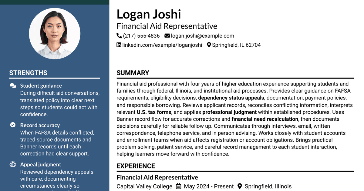 7 Financial Aid Representative Resume Templates with Example