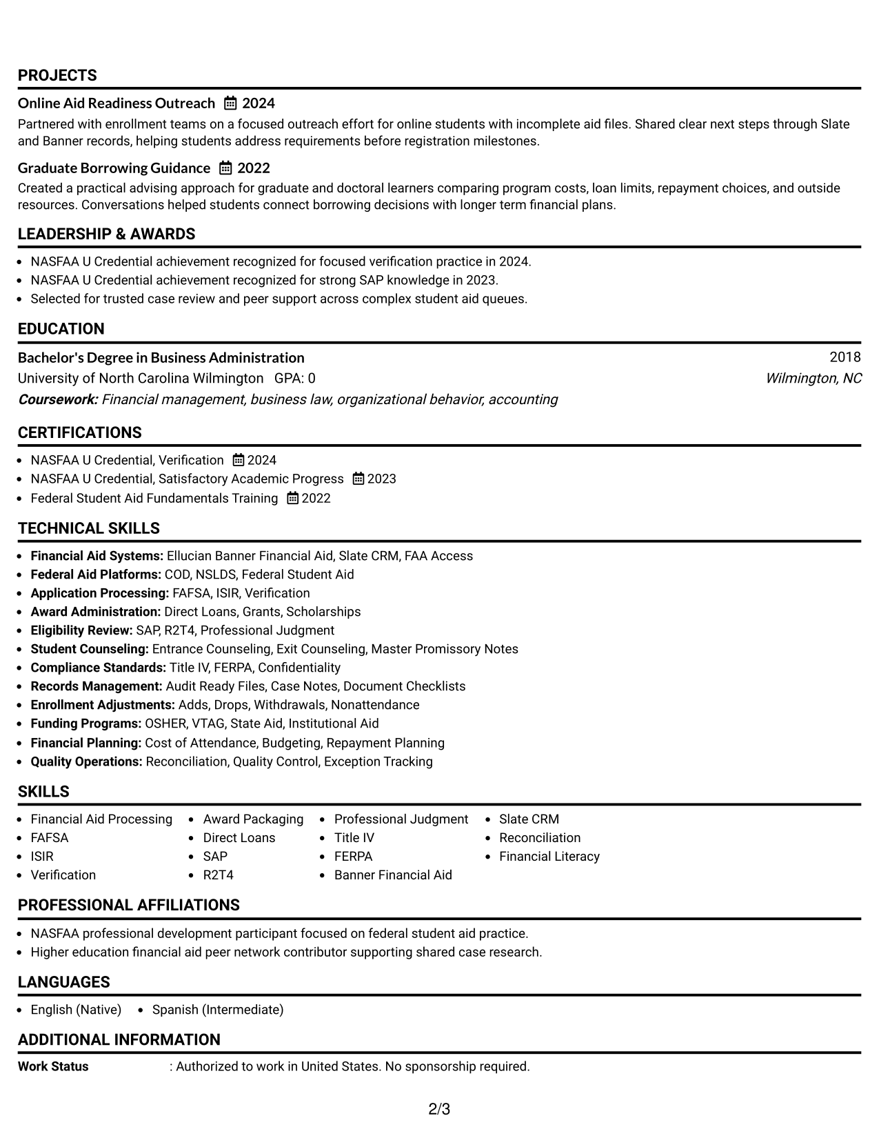 Resume Example Page 2