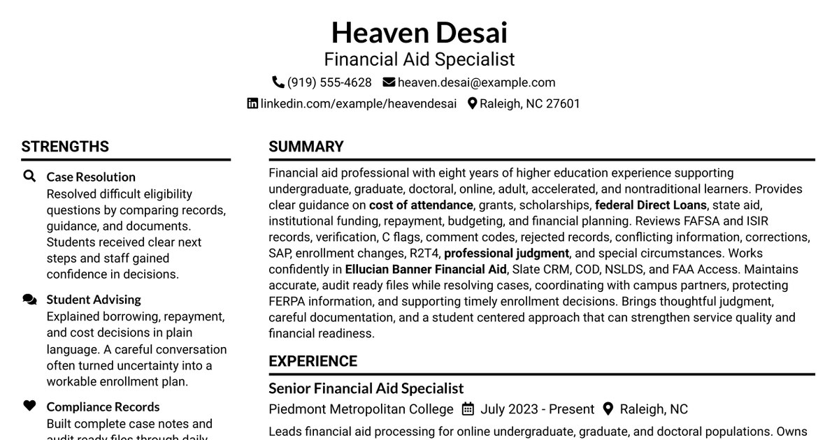 7 Financial Aid Specialist Resume Templates with Example