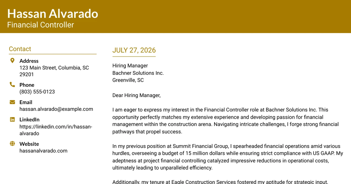 30+ Financial Controller Cover Letter Templates with Example 2026